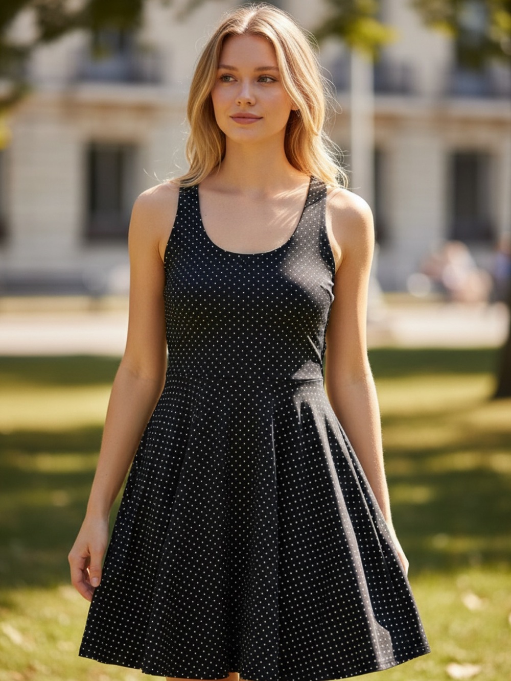 H&M Classic Black Polka Dot Fit & Flare Dress